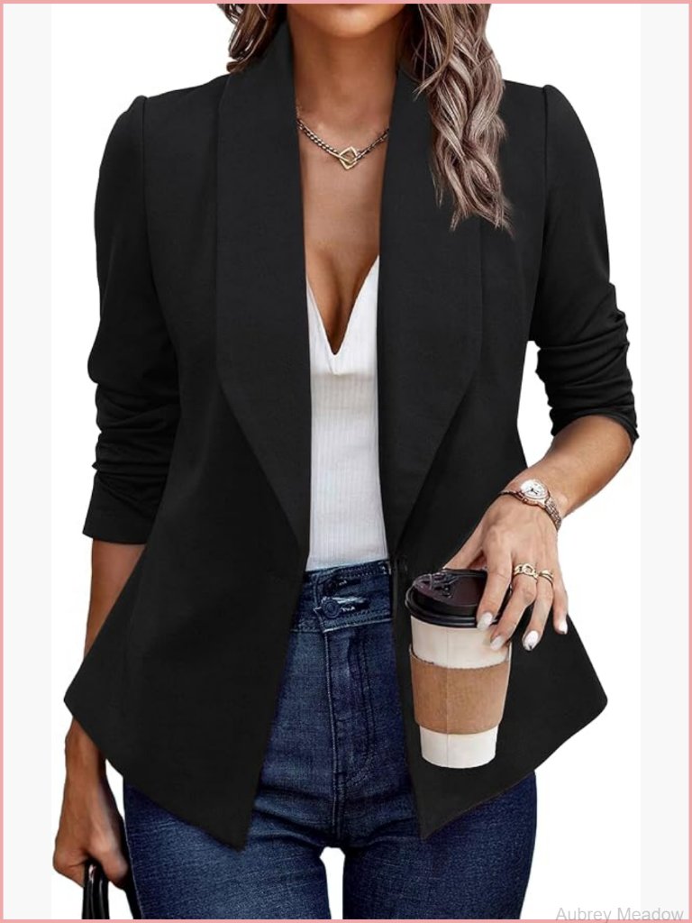 Long Sleeve Open Front Blazer Work Office Suit Jacket Blazer S-Xl
